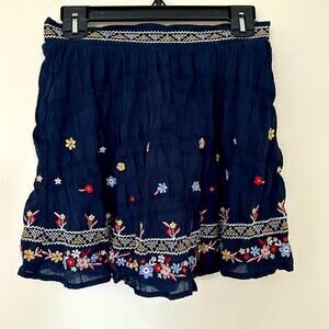 Francesca Collection floral Embroidery Cotton Skirt Navy Blue size Small Nwt